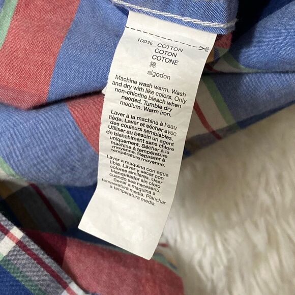 Gap classic fit plaid button up shirt long sleeve cotton blue red size L - Picture 10 of 13